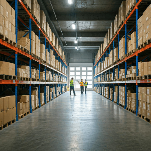 Warehouse logistics distribution center with workers and packages