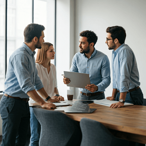 Team of professionals discussing in a modern office meeting room
