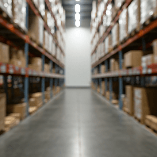Modern warehouse distribution center interior blurred background